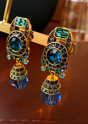 Novelty Blue Overgild Zircon Crystal Drop Earrings