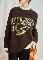 Novelty Coffee Graphic Sequins Thick Cotton Knit Sweaters Winter