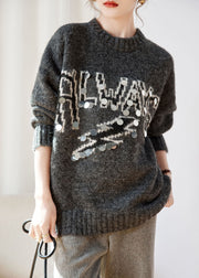 Novelty Coffee Graphic Sequins Thick Cotton Knit Sweaters Winter