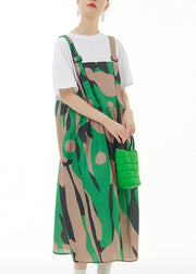 Novelty Green Slash Neck Print Cotton Long Strap Dresses Summer