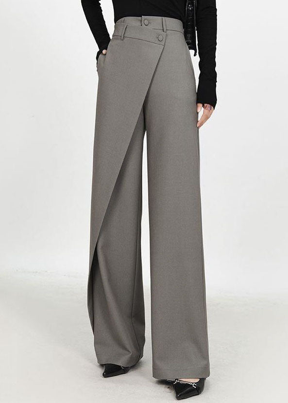 Novelty Grey Pockets High Waist Straight Pants Spring