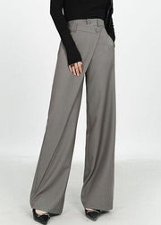 Novelty Grey Pockets High Waist Straight Pants Spring