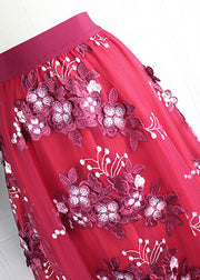 Novelty Mulberry Embroidered Floral Elastic Waist Tulle A Line Skirt Spring