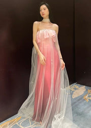 Novelty Pink Bustier Top Lace Up Tulle Long Dresses Sleeveless