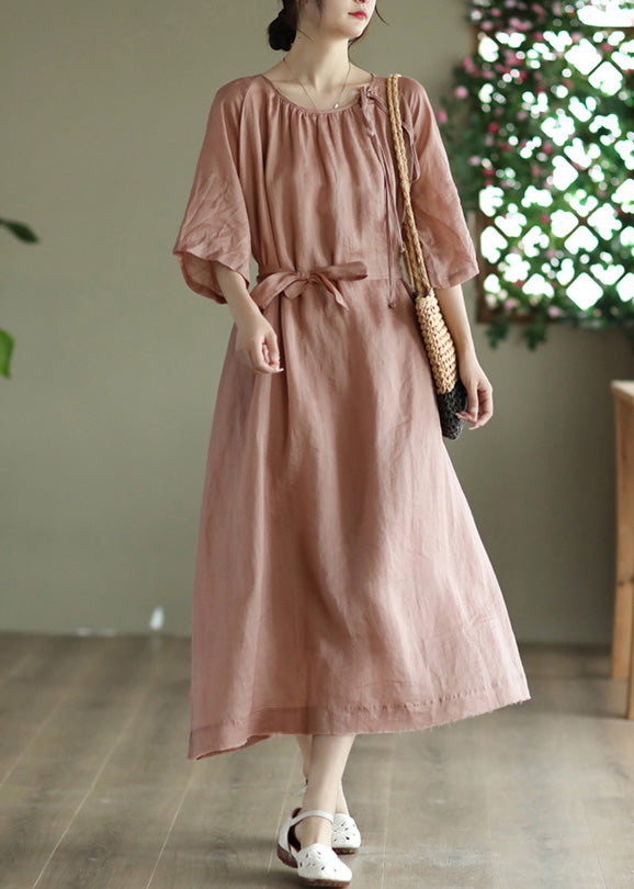 Novelty Pink Wrinkled Patchwork Solid Maxi Dress Summer