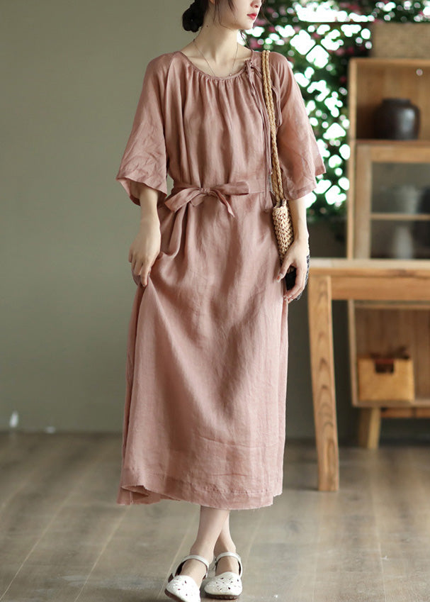 Novelty Pink Wrinkled Patchwork Solid Maxi Dress Summer