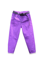 Novelty Purple Pockets Patchwork Sashes Crop Pants Fall