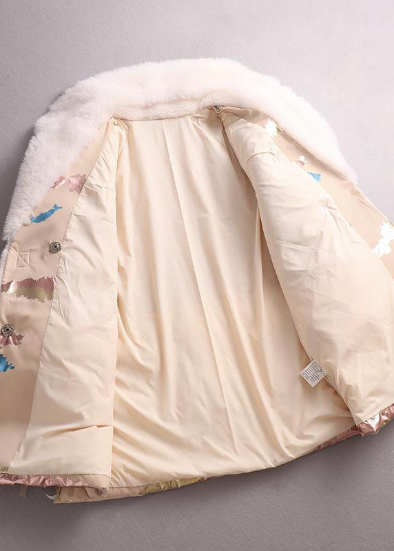 Novelty White Notched Print Wool Patchwork Button Duck Down Down Coat Winter