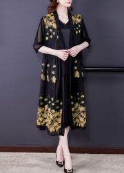 Novelty Yellow Embroidered Floral Tulle Maxi Sunscreen Cardigan Short Sleeve