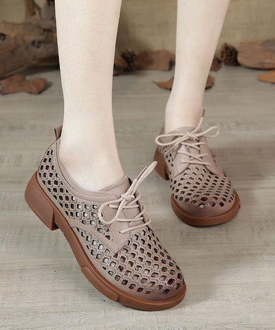 Nude Flat Shoes For Women Genuine Leather Boutique Cross Strap Flat Shoes - SooLinen