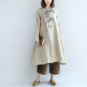 Nude embroidered linen dresses oversized caftans linen gown long dress