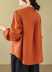 Orange Button Cotton Shirt Top Peter Pan Collar Fall