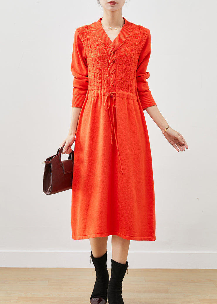 Orange Cable Knit A Line Dress Cinched Spring