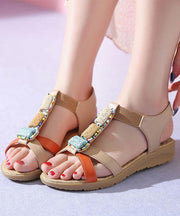 Orange Flat Sandals Cowhide Leather Handmade  best sandals for walking - SooLinen