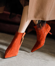 Orange High Heel Suede Unique Classy Splicing Boots Pointed Toe