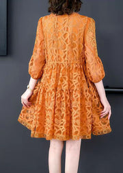Orange Lace Holiday Dresses Cinched Exra Large Hem Summer