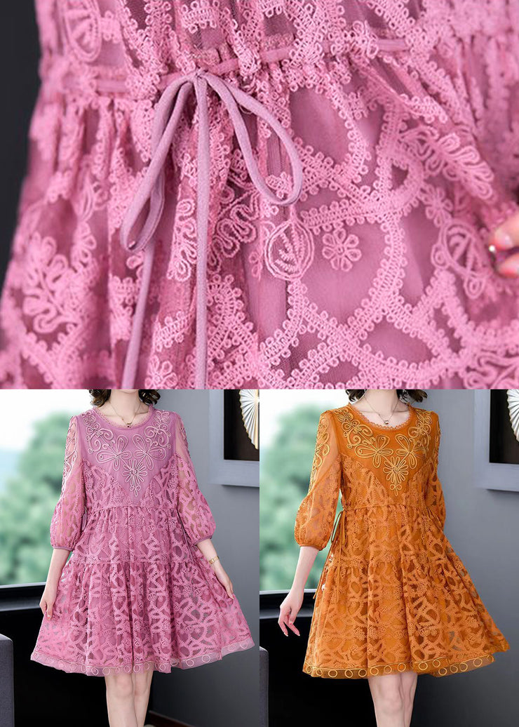 Orange Lace Holiday Dresses Cinched Exra Large Hem Summer