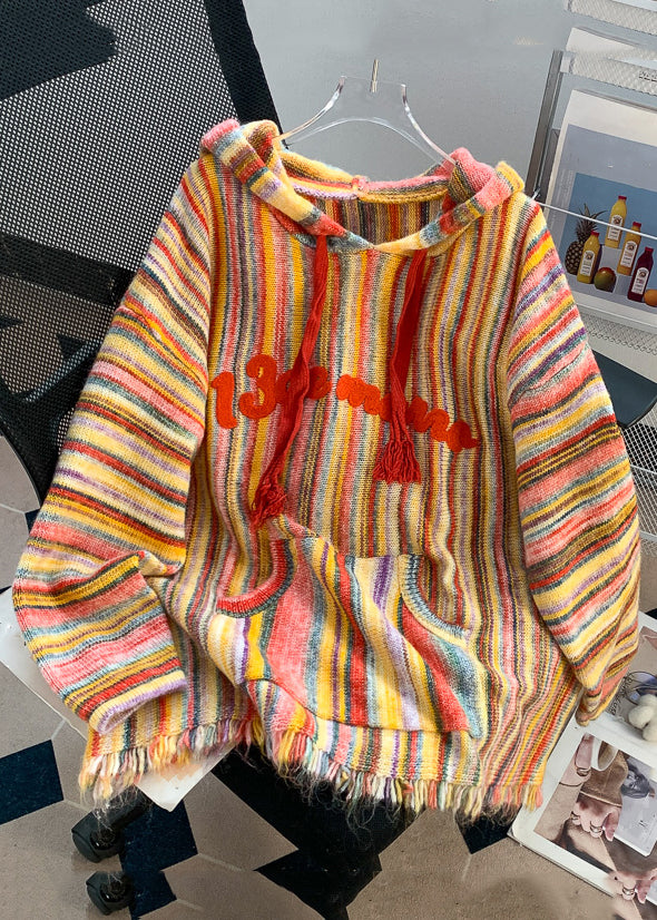 Orange Letter Cozy Cotton Knit Sweaters Hooded Long Sleeve