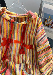 Orange Letter Cozy Cotton Knit Sweaters Hooded Long Sleeve