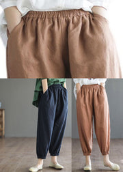 Orange Loose Cotton Pants Pockets Summer