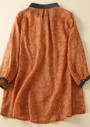 Orange Low High Design Leinenhemden mit langen Ärmeln