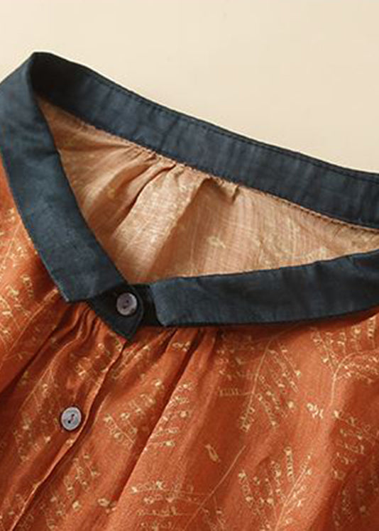 Orange Low High Design Linen Shirts Long Sleeve