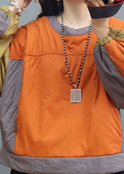 Orange Patchwork Fine Cotton Filled Pullover Street wear Winter