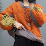 Orange Patchwork-Pullover aus feiner Baumwolle Streetwear Winter