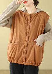 Orange Patchwork Fine Cotton Filled Vests Oversized Winter
