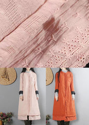Orange Patchwork Fine Cotton Filled Winter Coats Button Lace