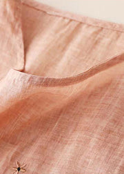 Pink Summer Cotton Dress Side Open Drawstring Short Sleeve
