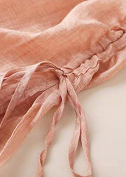 Rosafarbenes Sommer-Baumwollkleid mit seitlich offenem Kordelzug und kurzen Ärmeln