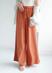 Orange Pockets Linen Crop Pants Wide Leg Spring