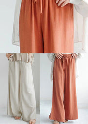 Orange Pockets Linen Crop Pants Wide Leg Spring