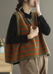 Orange Striped Knit Vest O-Neck Oversized Spring