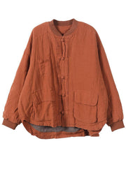 Orange Warm Linen Jackets Oriental Winter Parka Coats