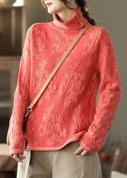 Orange thick Knit Sweater Tops Jacquard Spring