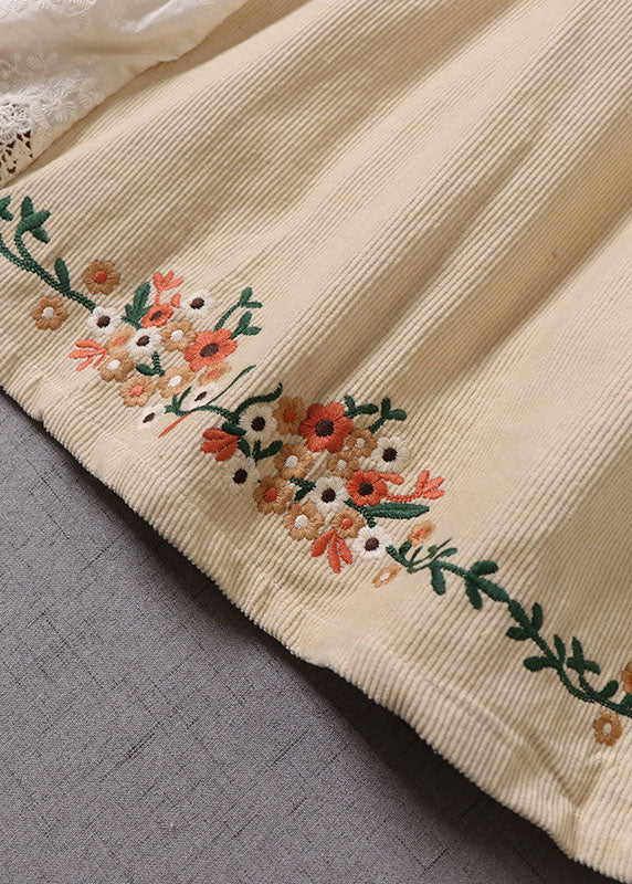 Organic Apricot Embroidered Patchwork Corduroy Skirt Winter