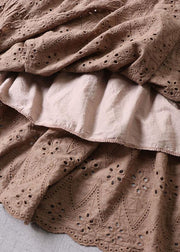 Organic Apricot Hollow Out Embroideried Fall Patchwork Skirts - SooLinen