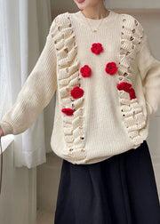 Organic Apricot Hollow Out Floral Knit sweaters Winter