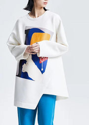 Organic Asymmetrical design cotton Spring Clothes Fabrics Graffiti Print T Shirt - SooLinen