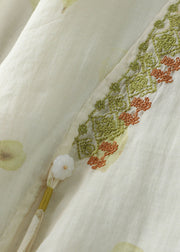 Organic Beige Embroidered Patchwork Linen T Shirt Top Summer
