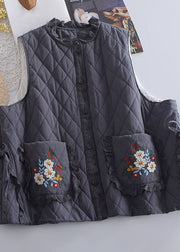 Organic Beige Embroidered Ruffled Patchwork Tie Waist Waistcoat Winter
