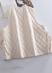 Organic Beige Embroidered Ruffled Patchwork Tie Waist Waistcoat Winter