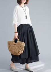 Organic Black Asymmetrical Design Linen Pants Skirt Summer