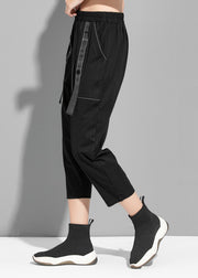 Organic Black Asymmetrical Pockets Patchwork Elastic Waist Cotton Harem Pants Summer