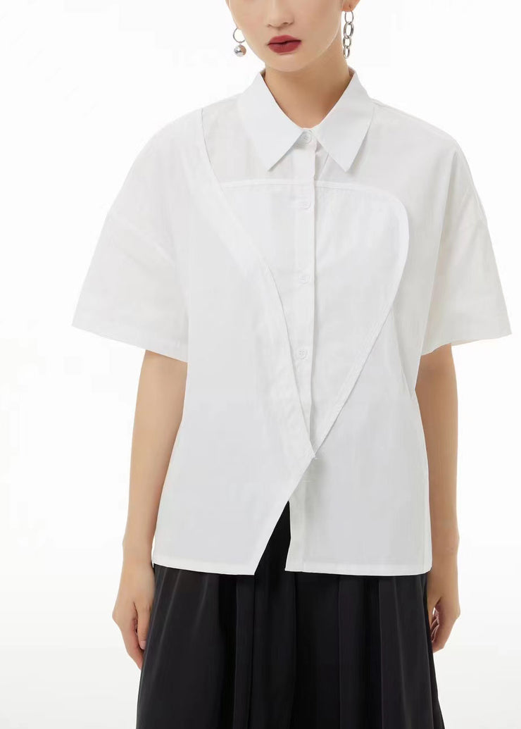 Organic Black Asymmetrical Wrinkled Side Open Cotton Shirt Summer