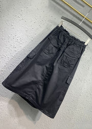 Organic Black Drawstring Elastic Waist Maxi Skirt