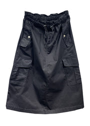 Organic Black Drawstring Elastic Waist Maxi Skirt