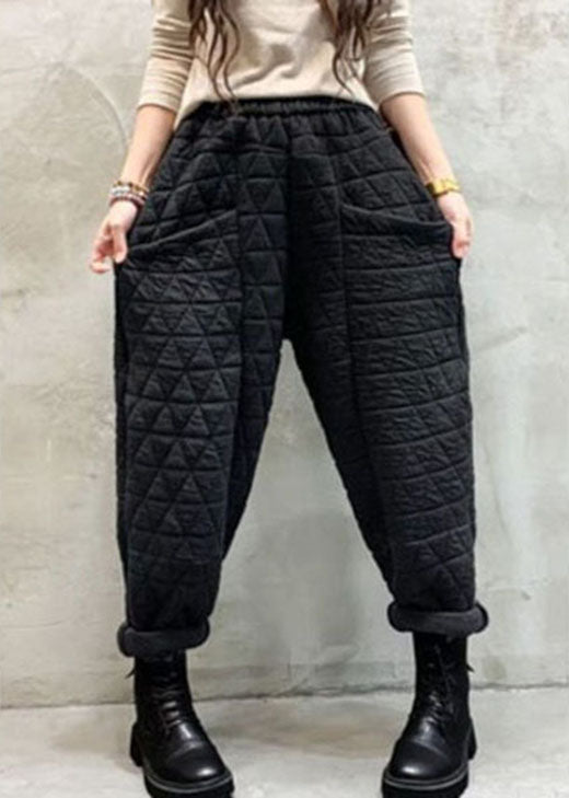 Organic Black Elastische Taille Dicke Taschen Lässige Winterhose